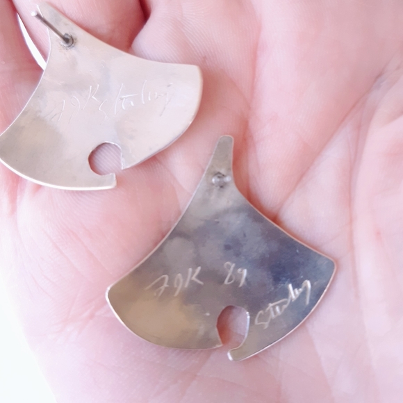 Handmade Sterling Silver Modern Abstract Earrings - Picture 3 of 6